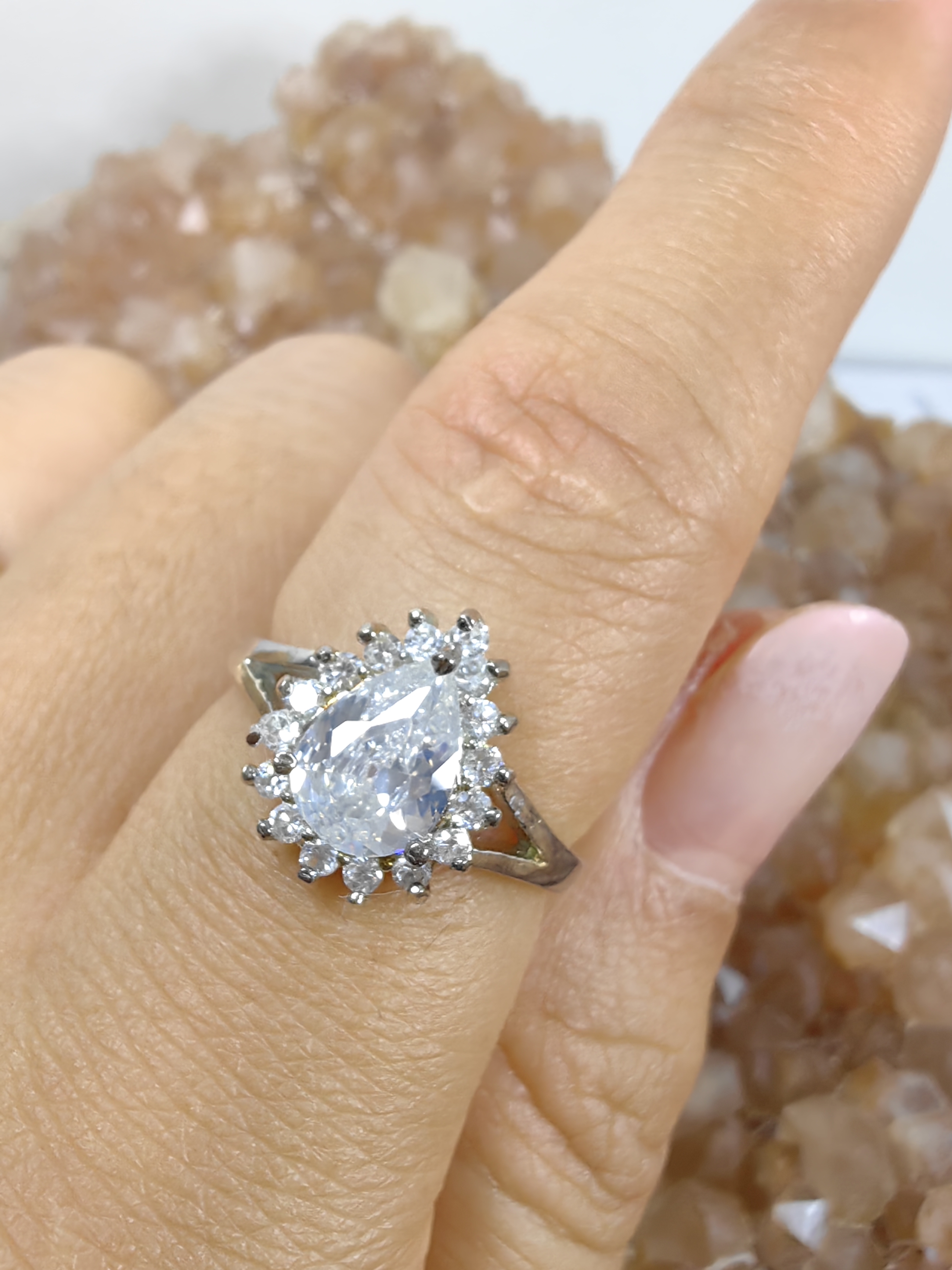 แหวนเพชร CZ เงินแท้ 92.5% Cubic Zirconia 925 Sterling Silver Ring Size 53