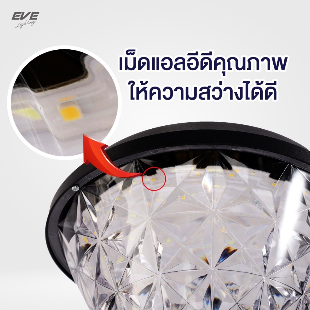 ( 1 แถม 1 ) EVE โคมไฟ โซล่าเซลล์ รุ่น DORA เปลี่ยนสีได้ 3 สี ขนาด 50w ทรงกลม / เหลี่ยม มี 3 แบบ หัวเสา ตั้งพื้น ติดผนัง