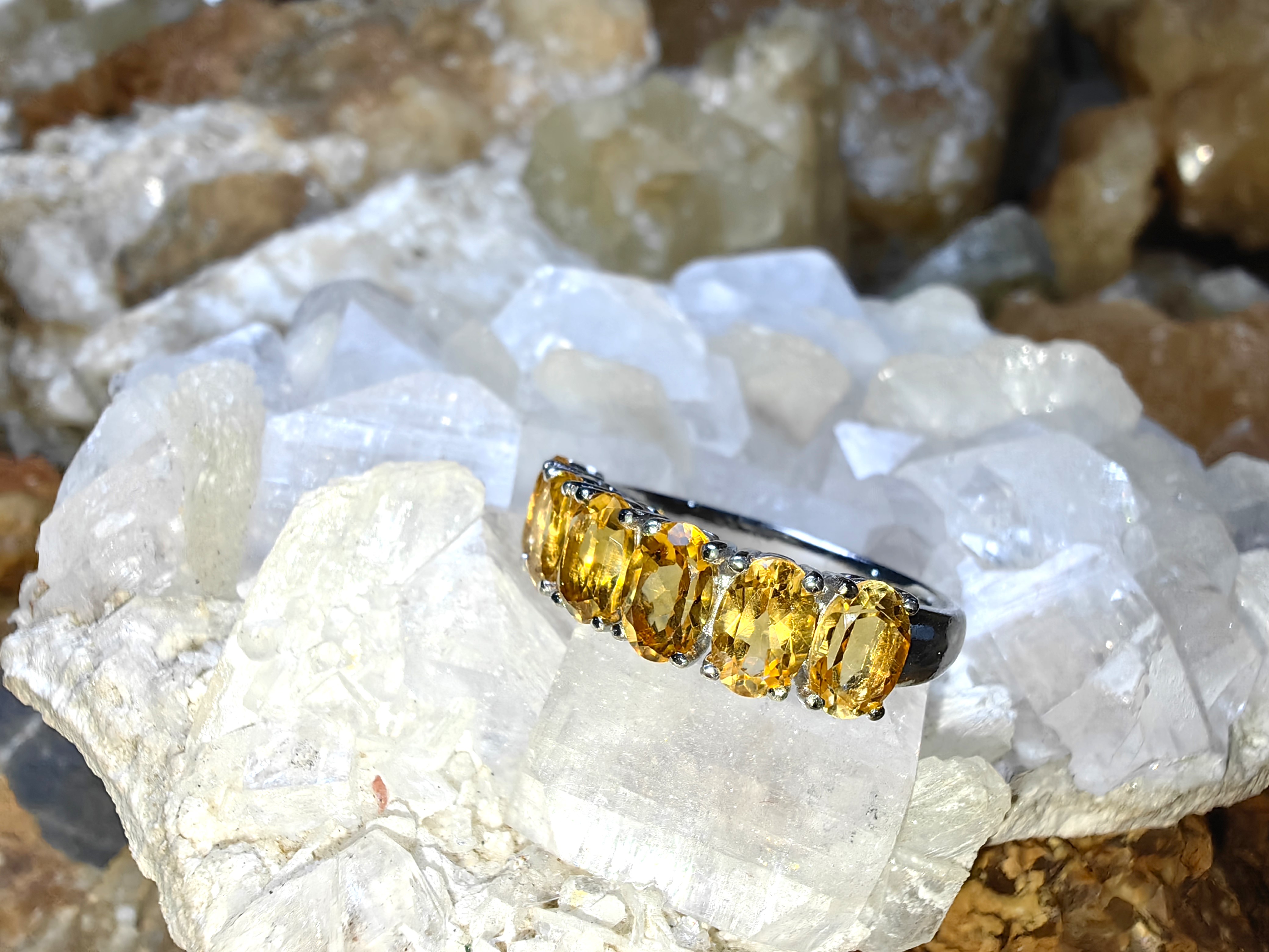 Citrine 925 Sterling Silver แหวนซิทริน Size 57 เงินแท้ 925