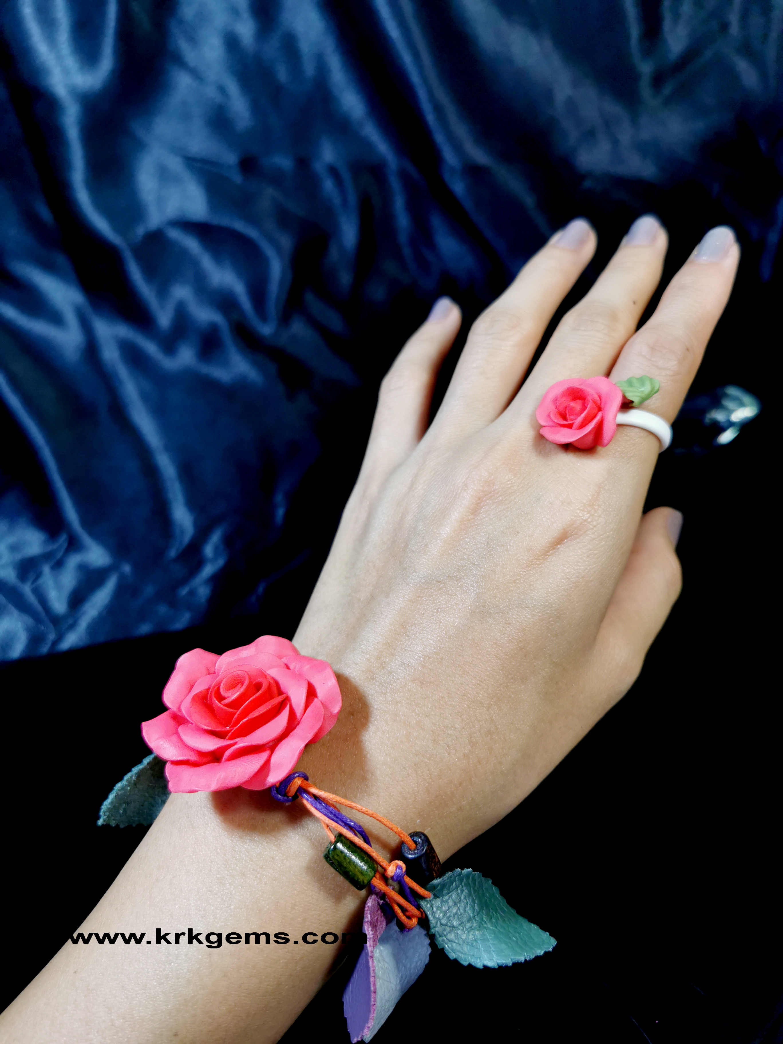 SMALL ORANGE ROSE HANDMADE CLAY RING