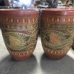 แจกันคู่ดินเผาทรงกลมสูงลายปลา