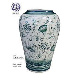 ไหน้ำล้น J27 ลายบัวกนกสี aqua blue