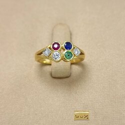 🚫ปิดการขาย(SoIdOut)🚫แหวนทองคำ 90% พลอยไพลิน ทับทิม มรกต เพชรเกสร 7 ตัง 1 เม็ด 1.5 ตัง 2 เม็ด รวม 10 ตัง น้ำ 96-97 ความสะอาด vvs-vs ไซส์ 45 น้ำหนัก 2.65 กรัม ราคา 5500.-(Net)