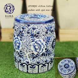 ที่นั่ง(สตูล)เซรามิค รูปกลอง ลายพุดตาน