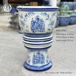 กระถางเซรามิค พร้อมจานรองและฐาน P0S-STD ขนาด 22" ลาย ฮก ลก ซิ่ว