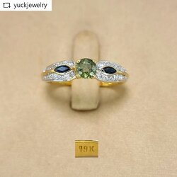 🚫ปิดการขาย(SoIdOut)🚫แหวนทองคำ 18K พลอยไพลิน เขียวส่อง เพชรเกสร 1 ตัง 20 เม็ด รวม 20 ตัง น้ำ 96-97 ความสะอาด vvs-vs ไซส์ 52 น้ำหนัก 2.77 กรัม ราคา 6900.-(Net)