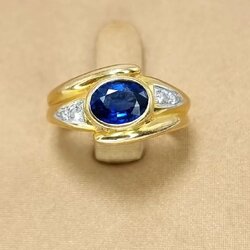 🚫ปิดการขาย(SoIdOut)🚫แหวนทองคำ 90% พลอยไพลิน 1 กะรัต 1 เม็ด เพชรเกสร 2 ตัง 2 เม็ด 1.5 ตัง 2 เม็ด รวม 7 ตัง น้ำ 95-96 ความสะอาด vvs-vs ไซส์ 49 น้ำหนัก 4.28 กรัม