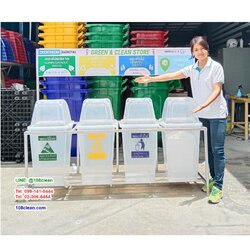 แท่นวางถังขยะแยกประเภท 60 ลิตร ขนาด 1 ช่อง มีแผงป้ายด้านหลัง
