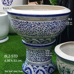 อ่างบัวปากบานพร้อมฐานรอง BL2-STD ลายใบชาสีน้ำเงิน