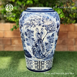 ไหน้ำล้น J27 ลายดอกไม้ช่องนกยูง