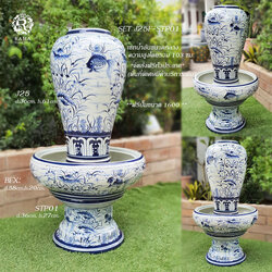 ชุดน้ำล้นพร้อมฐาน J25F-STP01 ลายปลาทองสีน้ำเงิน