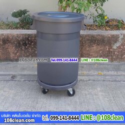 ถังขยะเอนกประะสงค์ ทรงกลม มีล้อ สีเทา 80 ลิตร