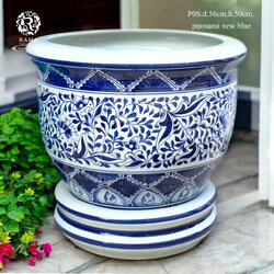 กระถางเซรามิค พร้อมจานรอง P0S ขนาด 22" ลายพรรณราย