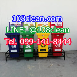 แท่นวางถังขยะ กทม. 120 ลิตร ขนาด 4 ช่อง มีป้ายแผงหลัง