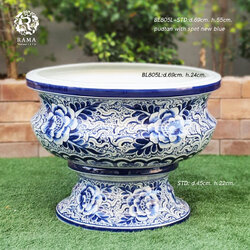 Bazilica 805 อ่างบัวเซรามิคขนาดใหญ่พร้อมฐานรองลายพุดตานจุดสีน้ำเงิน