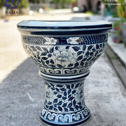 อ่างบัวปากบานพร้อมฐานรอง BL2-STD ลายใบไม้ดอกพุดตาน