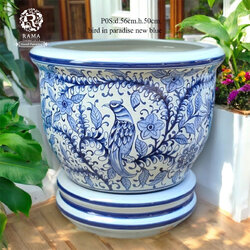 กระถางเซรามิค พร้อมจานรอง P0S ขนาด 22" ลายนกหรรษา สำเนา