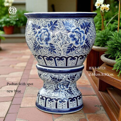 อ่างบัวขนาดใหญ่ พร้อมฐานรอง BLX1-STD ลายดอกพุดตาน