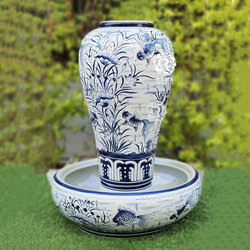 ชุดน้ำล้น J25F ลายปลาทองสีน้ำเงิน