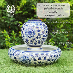 ชุดน้ำล้นขนาดเล็ก JCS.BFS ลายยุโรปชาววังสีน้ำเงิน