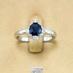 🚫ปิดการขาย(SoIdOut)🚫แหวนทองคำ 18K ชุบสีทองขาว พลอยไพลิน เพชรเกสร 2 ตัง 4 เม็ด รวม 8 ตัง น้ำ 96-98 ความสะอาด vvs ไซส์ 54 น้ำหนัก 2.83 กรัม ราคา 5700.-(Net)