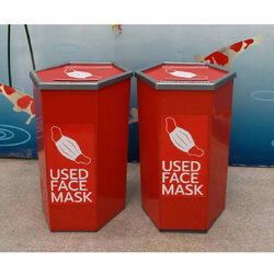 ถังขยะพลาสติกใส พร้อมติดสติกเกอร์ ขยะติดเชื้อ ทรงหกเหลี่ยม 56 ลิตร