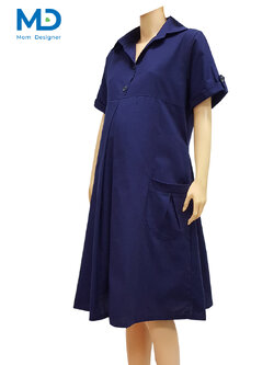 005NV ชุดคลุมท้องปกเชิ้ตกระเป๋าหน้า สีกรมท่า