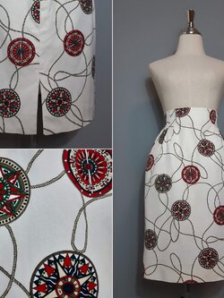 กระโปรงวินเทจเอวสูงสีขาวลาย baroque