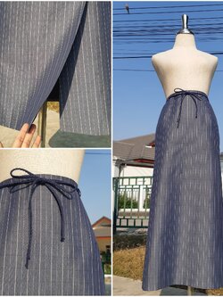 กระโปรงยาวลายทางสีน้ำเงิน