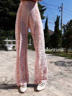 กางเกงขายาวลูกไม้สีชมพู และ ส้มพาสเทลหวานๆ