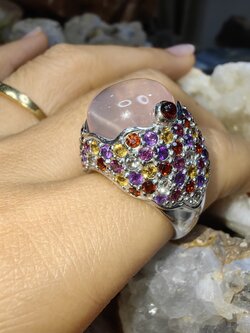 ROSE QUARTZ GARNET CITRINE AMETHYST WHITE TOPAZ RHODOLITE ROUND RING