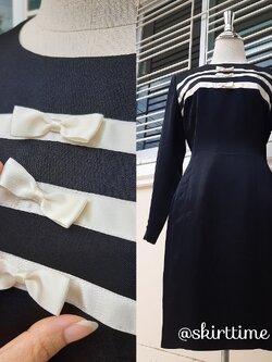 เดรสแขนยาวสีดำ อกแต่งริบบิ้นโบว์ งานวินเทจญี่ปุ่น