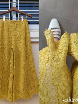 กางเกงทรงคูลอตสีเหลือง ผ้าลูกไม้นิ่มสวย