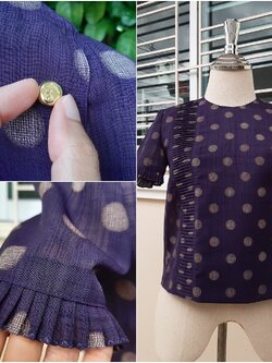 เสื้อวินเทจลายจุดสีม่วงสดใส