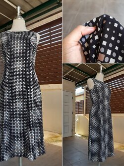 เดรสญี่ปุ่นมือสองลายกราฟฟิคสีดำ ผ้าชีฟองแขนกุด