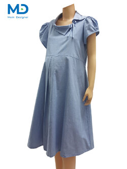 007BU ชุดคลุมท้องปกตลบโบว์ผูก สีฟ้า