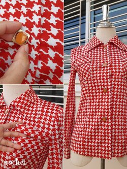 เสื้อเชิ้ตวินเทจแขนยาวชายชิโนริสีขาว-แดง (Houndstooth)