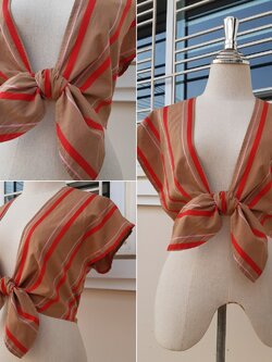 เสื้อครอปวินเทจลายทางสีน้ำตาล