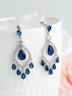 Natural Blue Sapphire Diamond Gold Earrings ต่างหู ไพลินแท้ เพชรแท้ ทองแท้ 9K, 18K มีใบเซอร์ GIA💎