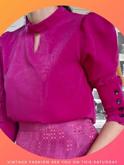 เสื้อวินเทจแขนพองสีม่วงกล้วยไม้