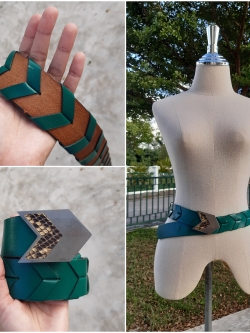 เข็มขัดสานหนังวัว + หนังงูแท้