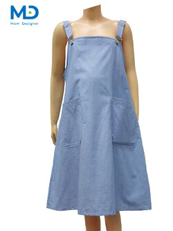 010BU ชุดเอี๊ยมคลุมท้อง แบบขอเกี่ยวสายปรับ สีฟ้า