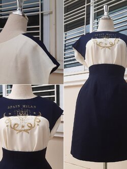 ชุดเซ็ตกระโปรงวินเทจเอวสูงสีกรมท่า กับ เสื้องานปัก navy style