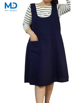 009NV ชุดคลุมท้องเอี๊ยมคอกลม สีกรมท่า