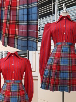 กระโปรงพลีทเทนนิสสั้นสีฟ้า-แดง