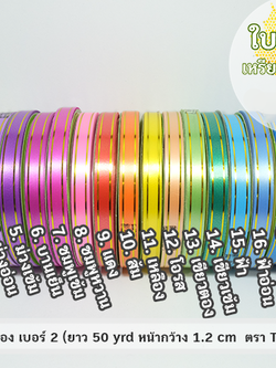 ริบบิ้นพับเหรียญ ขอบทอง เบอร์ 2 TW (ยาว 50 หลา กว้าง 1.2 cm)