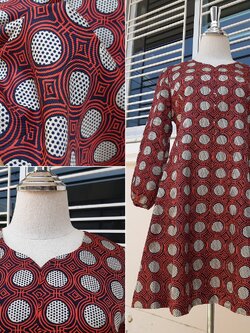 เดรสวินเทจแขนยาวสีแดง ลายสไตล์ตรุษจีน