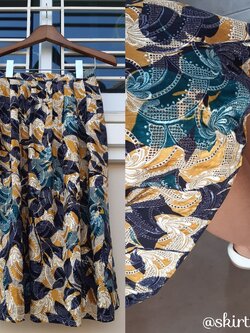 กระโปรงวินเทจผ้าฉลุลายสีสวยแปลกตา สีทอง-สีน้ำเงิน งานปักแน่น (Vintage Skirt)