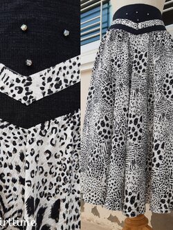 กระโปรงบานลายเสือดาว เอวสูง ผ้ากลิตเตอร์ งานวินเทจมือสอง (Vintage skirt)