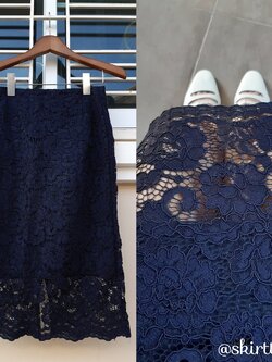 กระโปรงทรงเอผ้าลูกไม้สีกรมท่า ผ่าชายด้านหลัง แบรนด์ GU